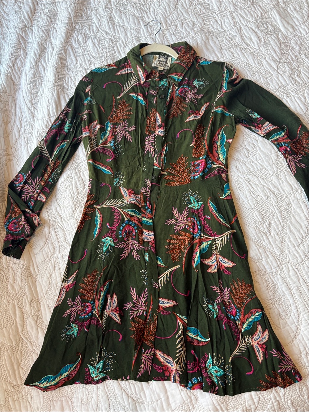 Jaase Olive Green Floral Button-Front Dress